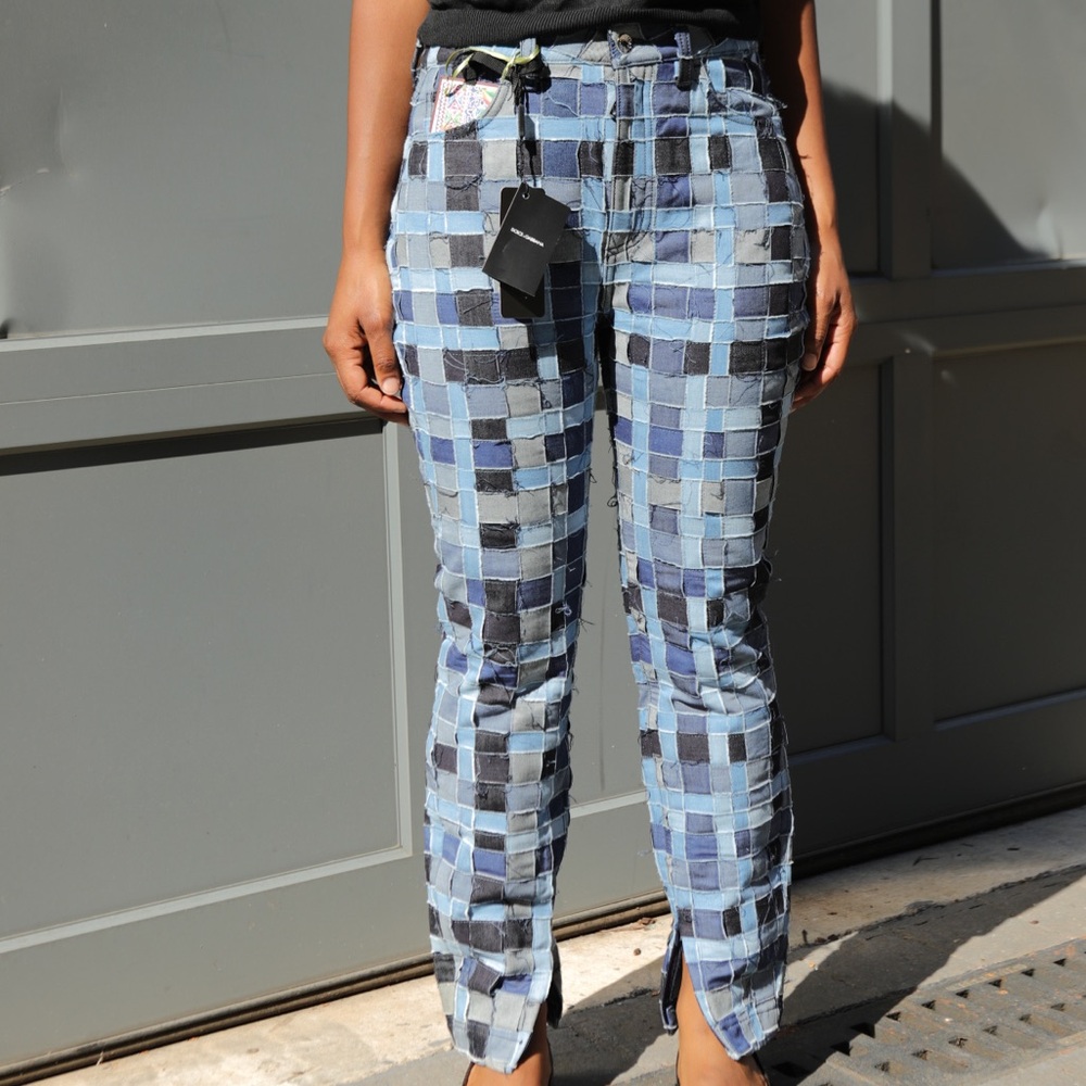Dolce & Gabbana Blue and Black Checkered Pants